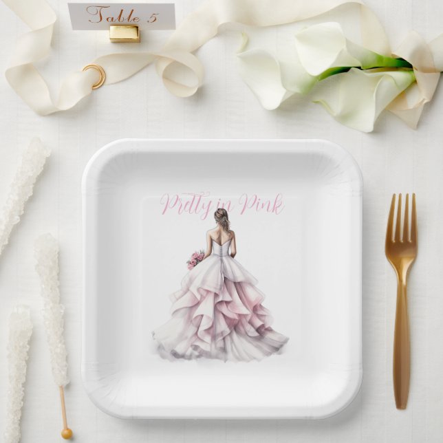Plato De Papel Pretty in Pink Bridal Shower Paper Plates (Boda)