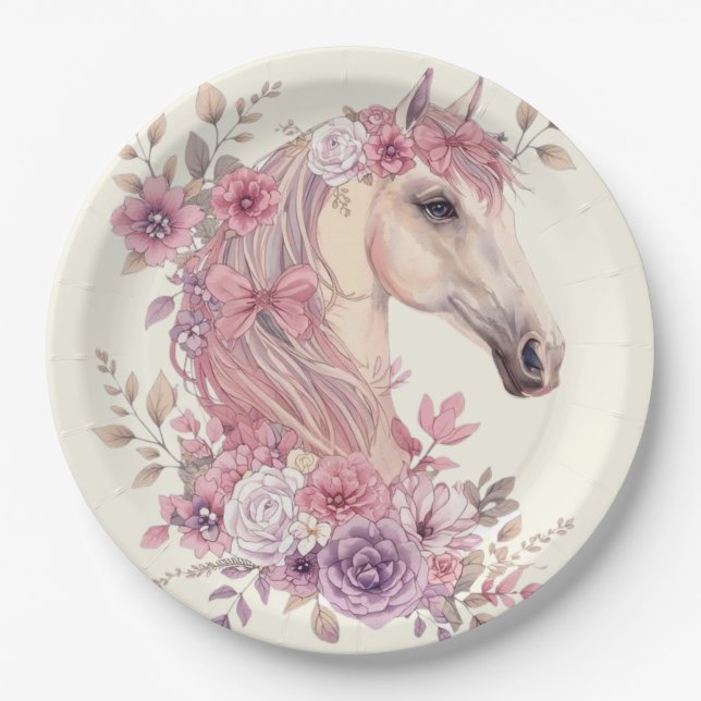Plato De Papel Pretty Ponies and Petals Horse Party Plate – 9” (Anverso)