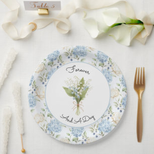 Plato De Papel Pretty Romantic Blue Cream Floral Bridal Shower  