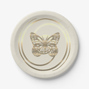 Plato De Papel Pretty Shiny Gold Butterfly