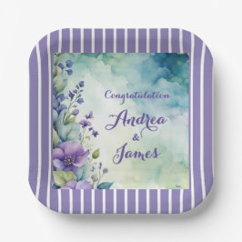 Plato De Papel Pretty Stripped Lavender and Floral