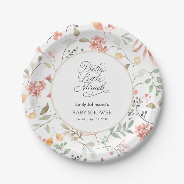 Plato De Papel Pretty Watercolor Wildflower Baby Shower  (Anverso)