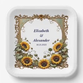 Plato De Papel Pretty Yellow sunflower with art frame wedding