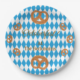 Plato De Papel Pretzels Personalizados de Octubre Azul Bávaro Rnd