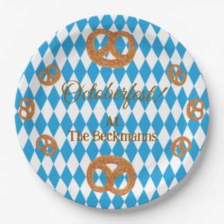 Plato De Papel Pretzels Personalizados de Octubre Azul Bávaro Rnd