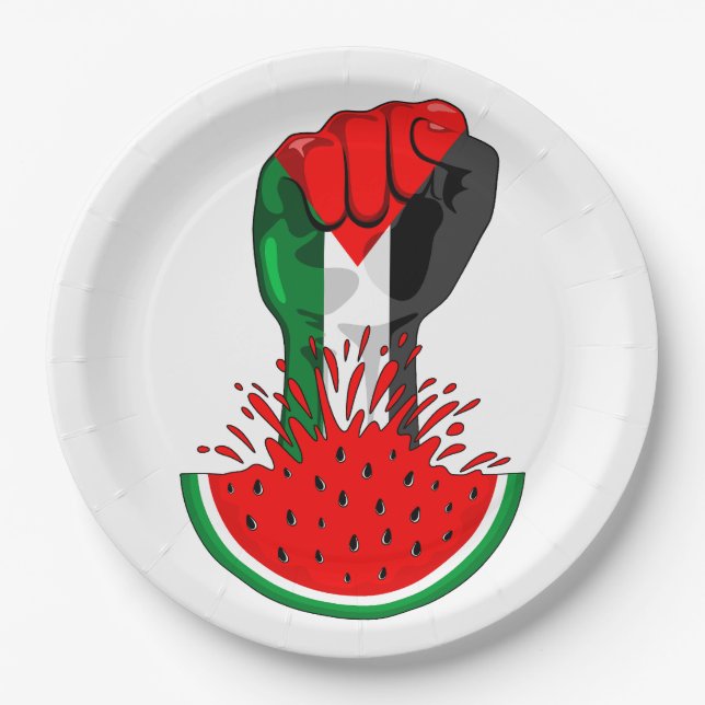 Plato De Papel Prima de resistencia palestina sobre la sandía (Anverso)