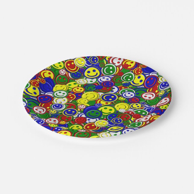 Plato De Papel Primario Happy Face Allover Beads (Angular)