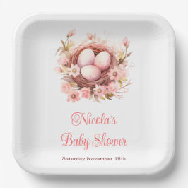 Plato De Papel Primavera Aves Nest Baby Shower