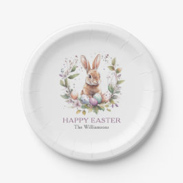 Plato De Papel Primavera Bunny Easter Egg Wreath personalizado