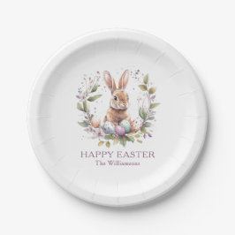 Plato De Papel Primavera Bunny Easter Egg Wreath personalizado