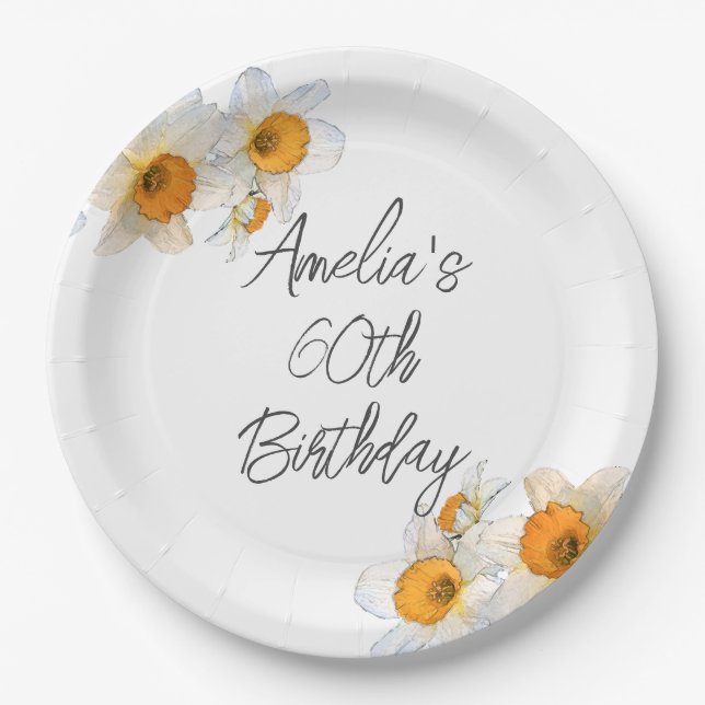 Plato De Papel Primavera Daffodil Cualquier cumpleaños de edad (Anverso)