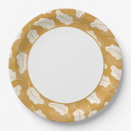 Plato De Papel Primavera floral | Hojas Doradas Y Blancas