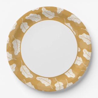 Plato De Papel Primavera floral | Hojas Doradas Y Blancas