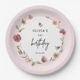 Plato De Papel Primavera Pequeño Chica de Flores Silvestres Prime