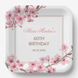 Plato De Papel Primavera Pink Cherry Blossom Floral Cumpleaños
