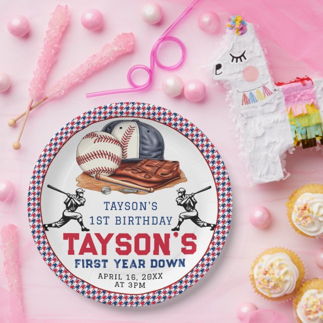Plato De Papel Primer año en el Béisbol Fiesta de cumpleaños (Fiesta)