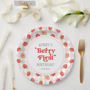 Plato De Papel Primer Chica de Boho Strawberry Berry Favor del Cu
