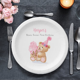 Plato De Papel Primer Chica de cumpleaños Teddy Bear Ice Cream