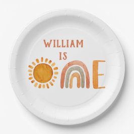 Plato De Papel Primer cumpleaños acuarela Boho arcoiris y sol 