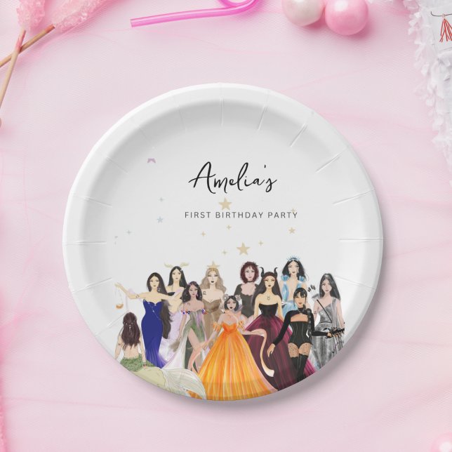 Plato De Papel Primer cumpleaños, cumpleaños chica, tema de zodia (Subido por el creador)