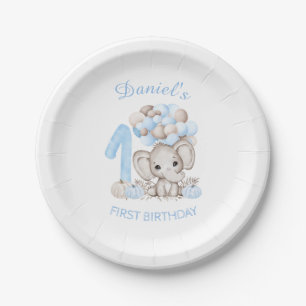 Plato De Papel Primer cumpleaños Cute Elephant Cae Placas de pape