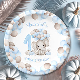 Plato De Papel Primer cumpleaños Cute Elephant Cae Placas de pape