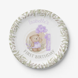 Plato De Papel Primer cumpleaños Cute Teddy Bear Heart Balloons