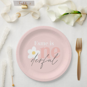Plato De Papel Primer cumpleaños daisy boho retro giratorio girat