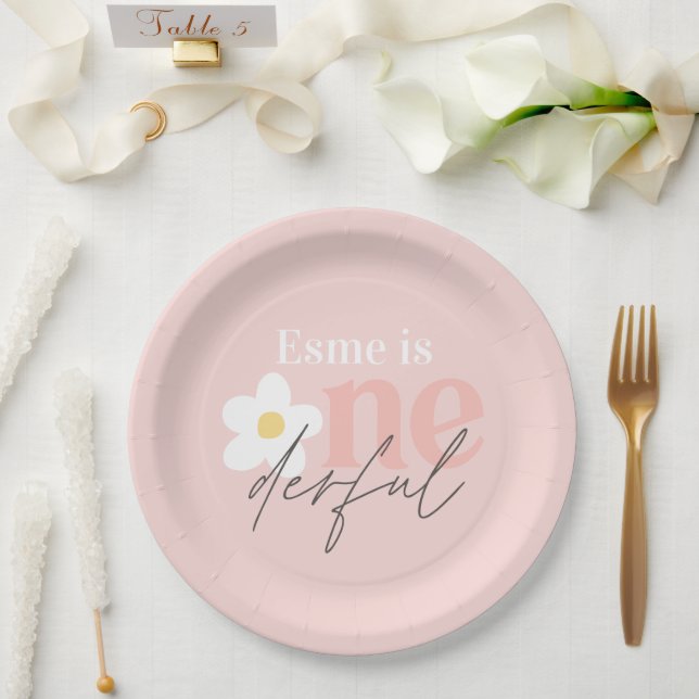 Plato De Papel Primer cumpleaños daisy boho retro giratorio girat (Boda)