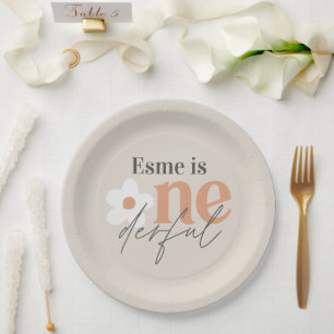 Plato De Papel Primer cumpleaños daisy boho retro terracotta natu