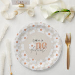 Plato De Papel Primer cumpleaños daisy boho retro terracotta natu<br><div class="desc">Daisy de primer cumpleaños floral moderna tipografía audaz boho retro terracota,  melocotón,  original cosecha peculiar. Maravillosa decoración de platos de papel de cumpleaños colección de fiestas.</div>