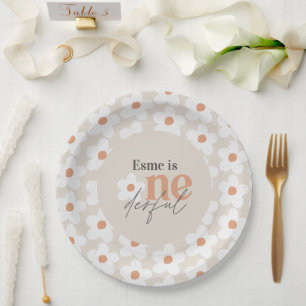 Plato De Papel Primer cumpleaños daisy boho retro terracotta natu