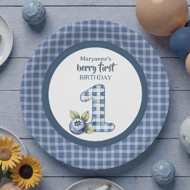 Plato De Papel Primer cumpleaños de arándanos azules para niños