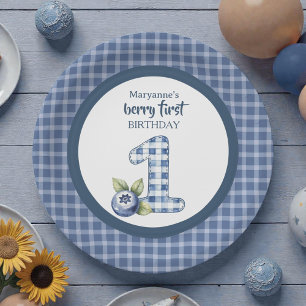 Plato De Papel Primer cumpleaños de arándanos azules para niños