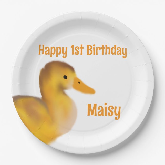 Plato De Papel Primer cumpleaños de Duckling (Anverso)