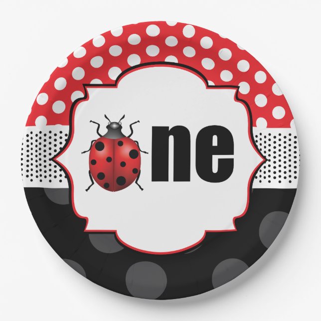 Plato De Papel Primer cumpleaños de Elegant Ladybug (Anverso)