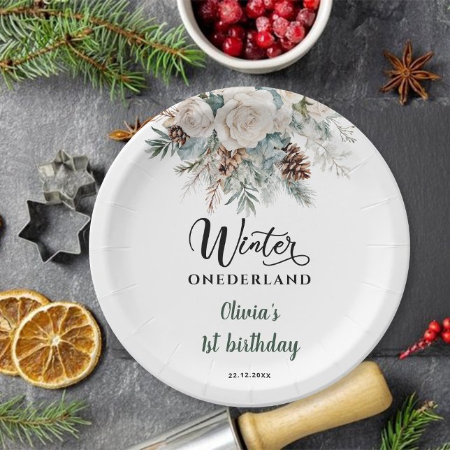 Plato De Papel Primer cumpleaños de Evergreen Winter Onederland (Subido por el creador)