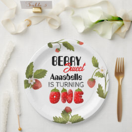 Plato De Papel Primer cumpleaños de fresa