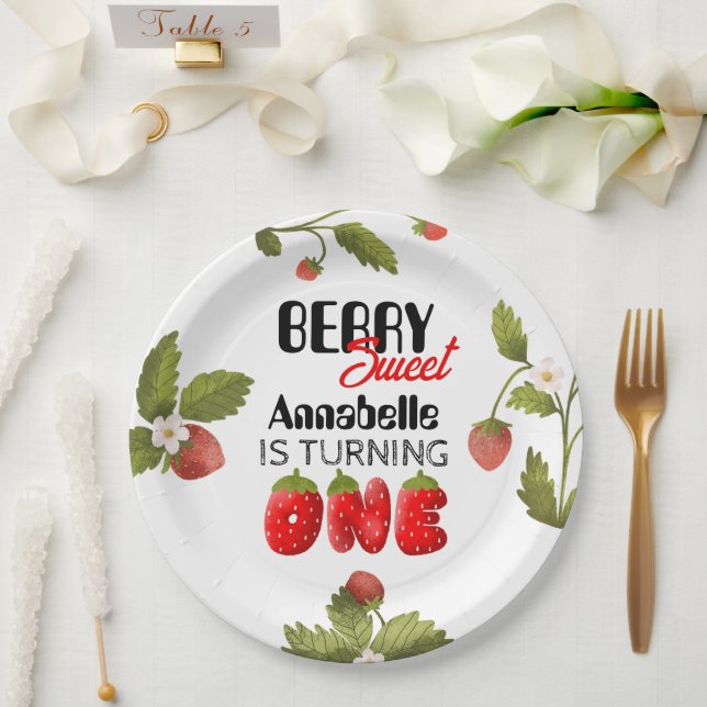 Plato De Papel Primer cumpleaños de fresa (Boda)