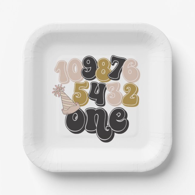 Plato De Papel Primer cumpleaños de la cuenta regresiva de Año Nu (Anverso)