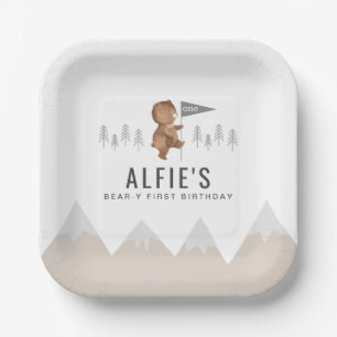 Plato De Papel Primer cumpleaños de las montañas del oso