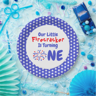 Plato De Papel Primer cumpleaños de Little Firecracker