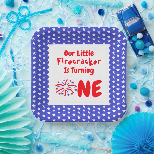 Plato De Papel Primer cumpleaños de Little Firecracker (Fiesta)
