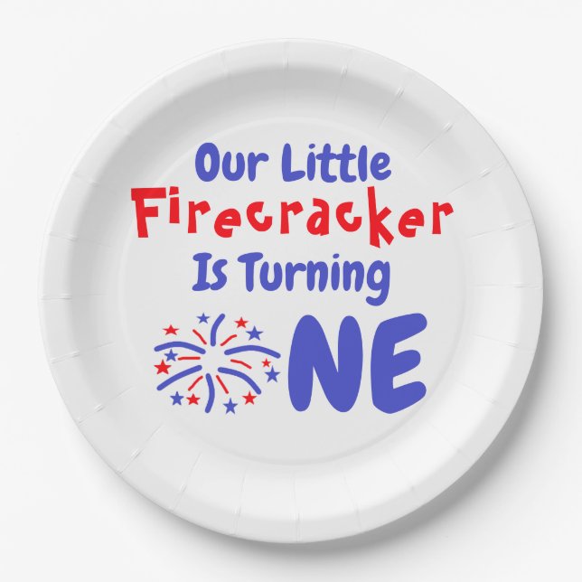 Plato De Papel Primer cumpleaños de Little Firecracker (Anverso)