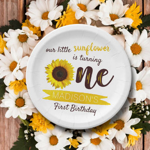 Plato De Papel Primer cumpleaños de Little Sunflower