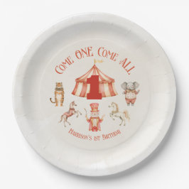 Plato De Papel Primer cumpleaños de los animales del circo