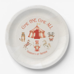 Plato De Papel Primer cumpleaños de los animales del circo