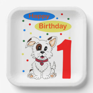 Plato De Papel Primer cumpleaños de niño Cachorro lindo y Colorfe