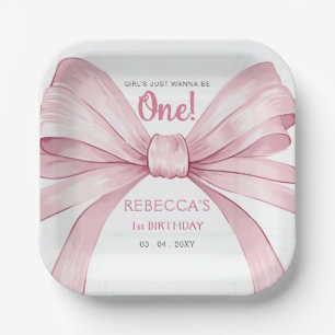 Plato De Papel Primer cumpleaños de Pink Bow Coquette