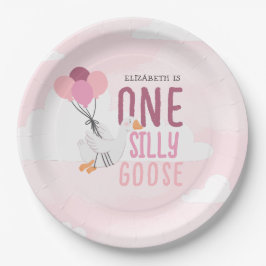 Plato De Papel Primer cumpleaños de Pink One Silly Goose